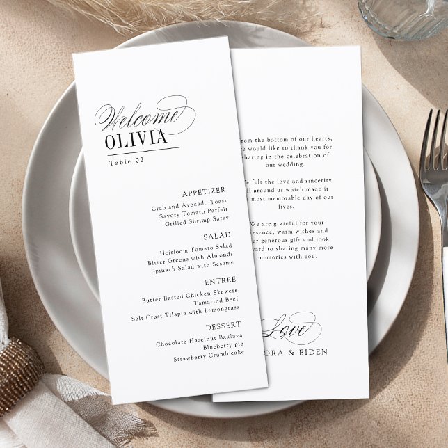 Menú Elegante Tipografía Atemporal Invitado Boda (Elegant Timeless Typography Guest Name Wedding Menu)