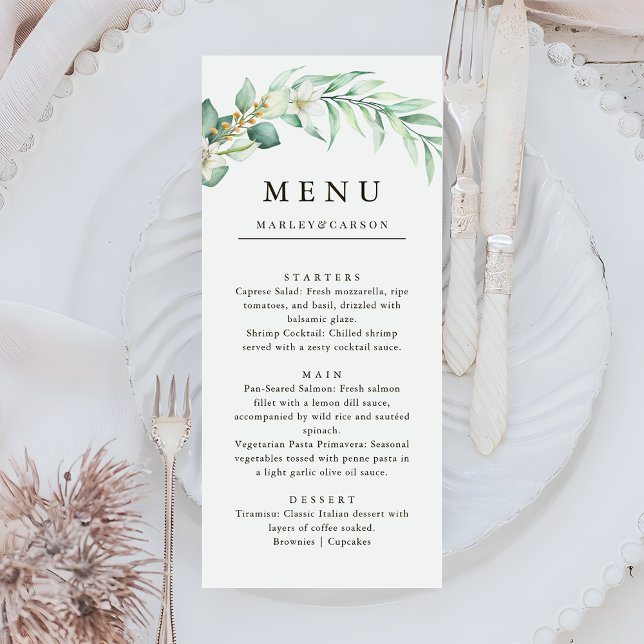 Menú Elegante Vegetación de Follaje para Cena de Boda (Subido por el creador)
