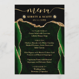 Menú Elegante Verde y Dorado Falso Brillo Ágata Boda