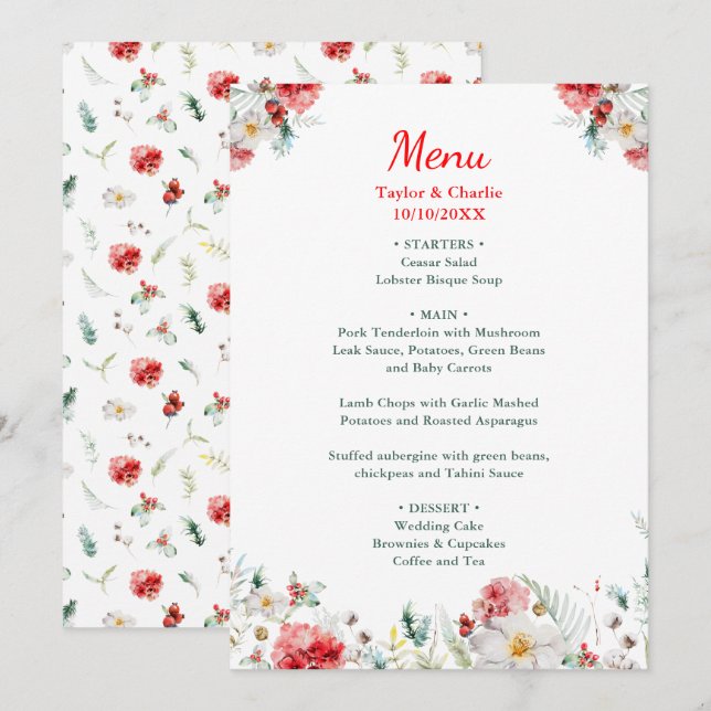 Menú Elegante Verdor Floral Boda de Invierno (Anverso / Reverso)