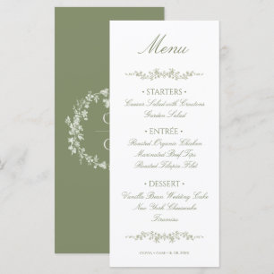 Menú Elegante Vintage Verde Salvia Floral Francés para 