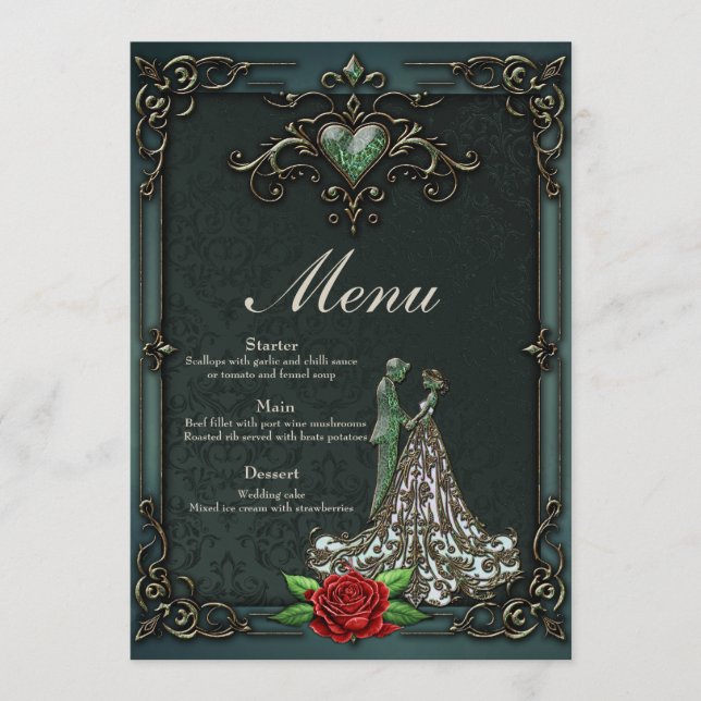 Menú Elegante y romántico diseño vintage. (Anverso)