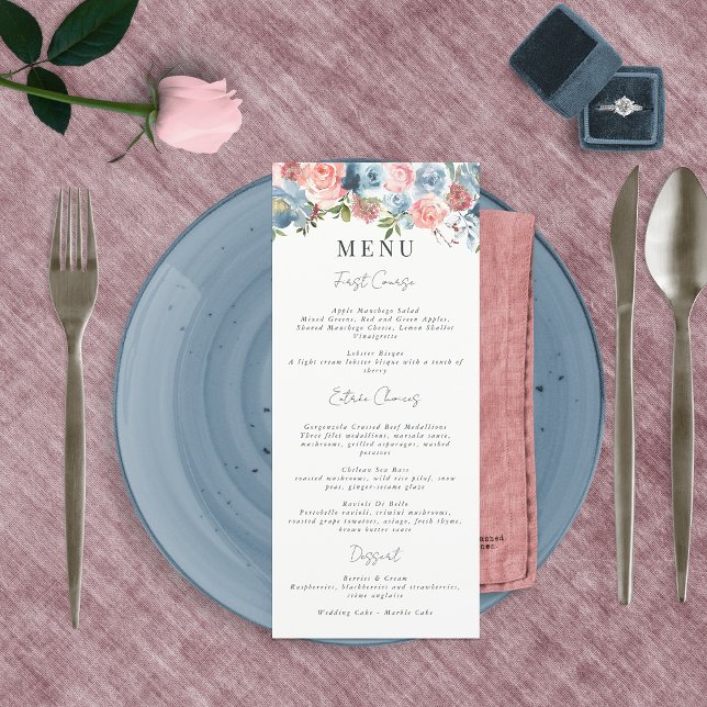 Menú Elegante y turbia franja floral azul y Rosa (Subido por el creador)