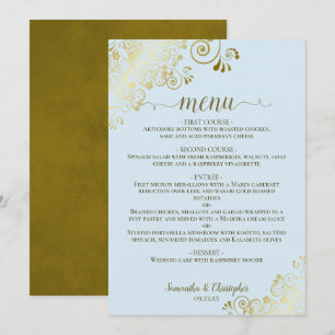 Menú Elegantes adornos de encaje dorado en polvo azul B