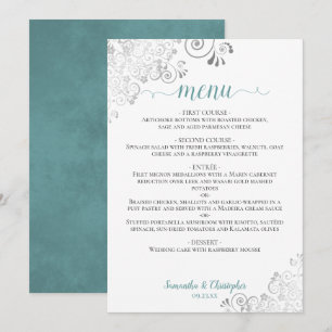 Menú Elegantes adornos de encaje plateado Verde azulado