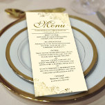 Menú Elegantes colores dorados en el Boda crema<br><div class="desc">Este bonito menú le dará un toque de elegancia a la recepción de bodas. Cuenta con un bonito diseño con unos adornos de Relieve metalizado dorado y unos toques de marfil, crema o fondo blanco roto. Hay espacio para los nombres de la pareja y la fecha del boda, y el...</div>