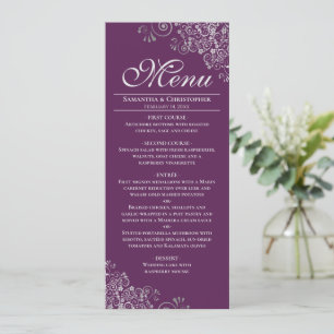 Menú Elegantes curvas plateadas en el Boda Plum Purple