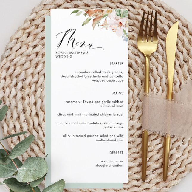 Menú Elegantes flores de tierra y Boda verde sabio (Subido por el creador)
