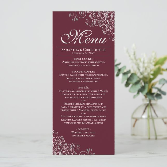 Menú Elegantes fríos plateados sobre el Boda de los mar (Anverso de pie)