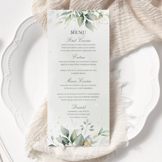 Menú Elegantes hojas de eucalipto Verde dorado Boda (Subido por el creador)