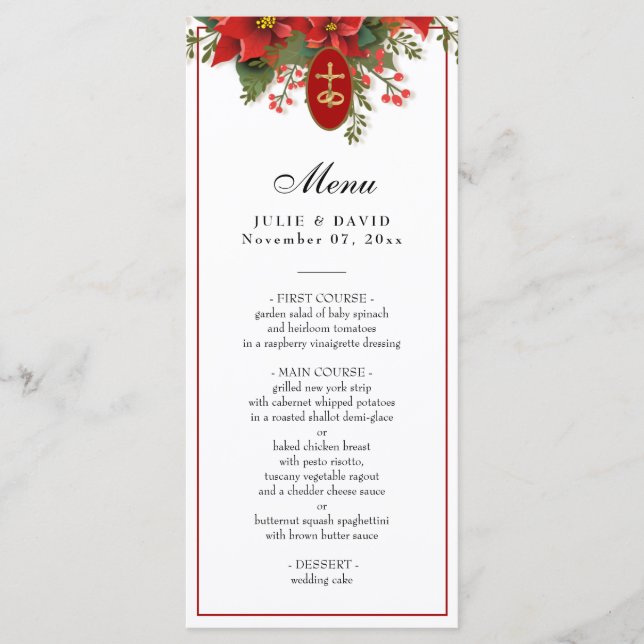 Menú Elegantes Navidades Boda de Pointsettia Roja (Anverso)