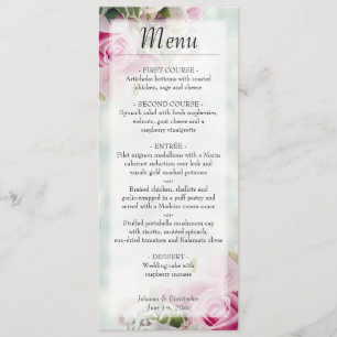 Menú Elegantes Rosas de flores rosadas y Boda Peony Bud
