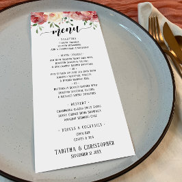 Menú Elegantes Rosas de Rubor de caligrafía, borgoña y 