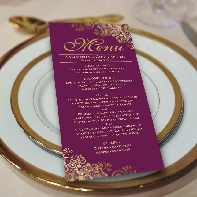 Menú Elegantes toneles dorados en el Boda de ciruelas m (On Plate)