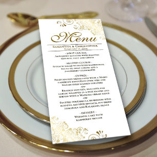 Menú Elegantes tonterías de oro sobre el Boda blanco