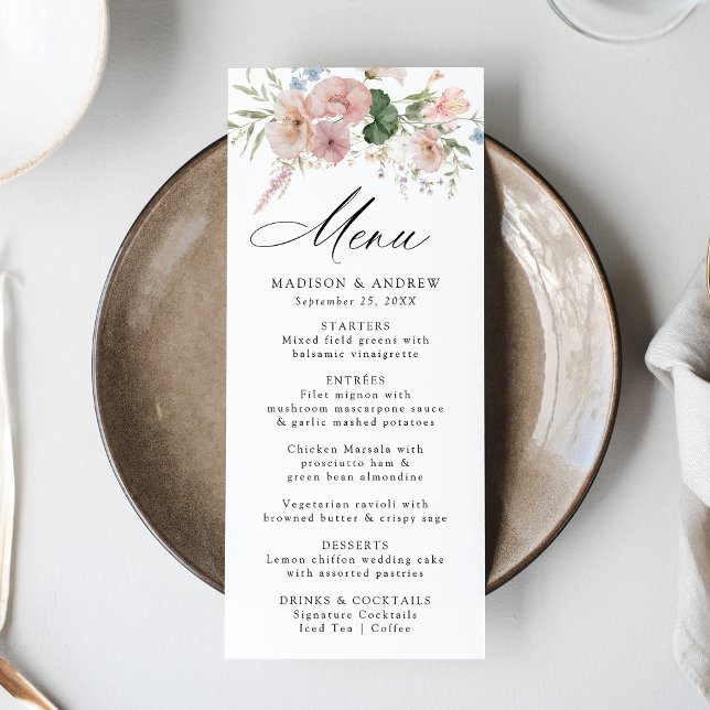 Menú Elegnat Romantic Watercolor Floral Boda (Subido por el creador)