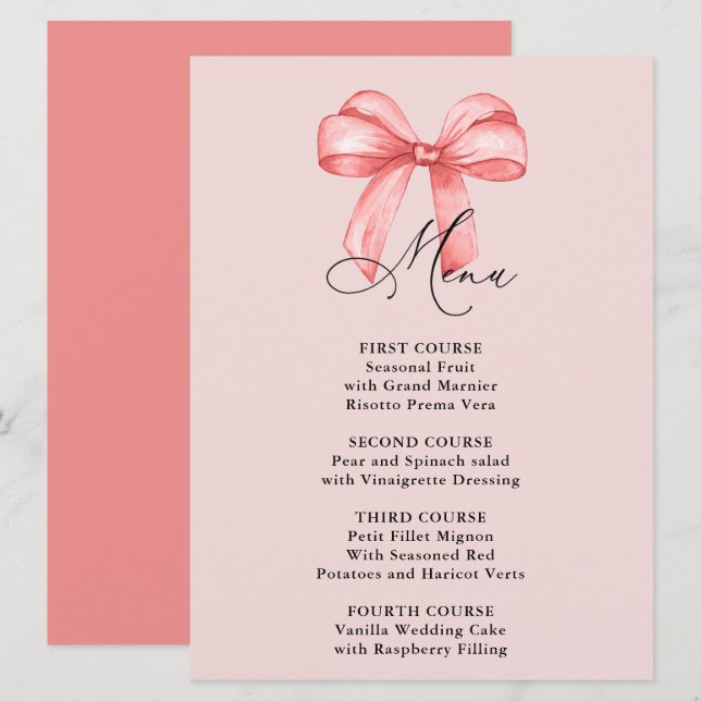 Menú Ella está atando el nudo arco rosa Ducha de novia (Anverso / Reverso)