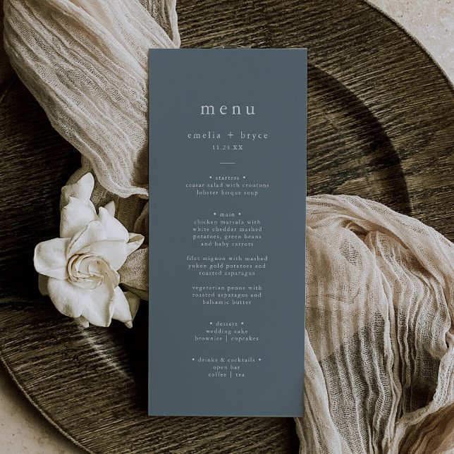 Menú EMELIA Simple Boho Navy Rustic Boda Azul oscuro (EMELIA Simple Boho Navy Rustic Dark Blue Wedding Menu)