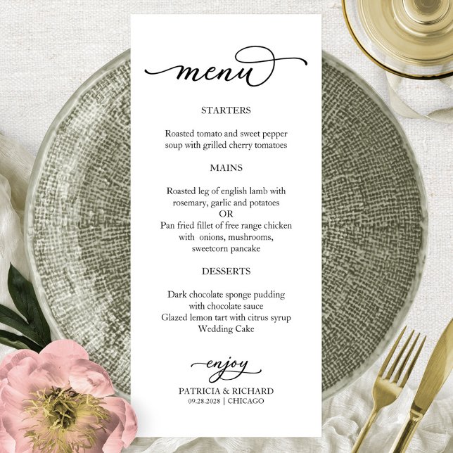 Menú en blanco y negro con caligrafía elegante (Subido por el creador)
