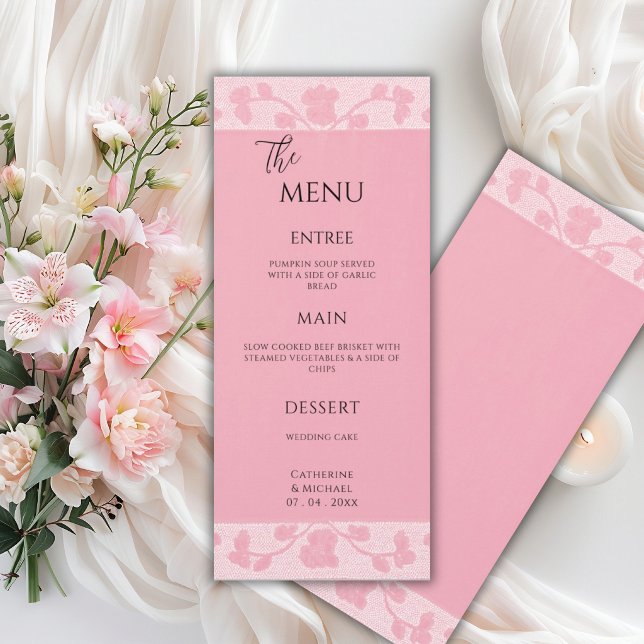 Menú Encaje Rosa Boda Vintage Elegante (Subido por el creador)