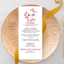 Menú Encantador Boda Monograma de Hojas de Otoño