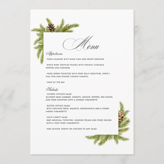 Menú Encanto de Boda de Navidad de Pinos de Invierno El (Anverso)