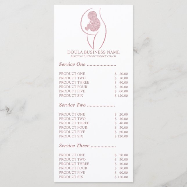 Menú Enfermera de Embarazo Doula Rosa (Anverso)