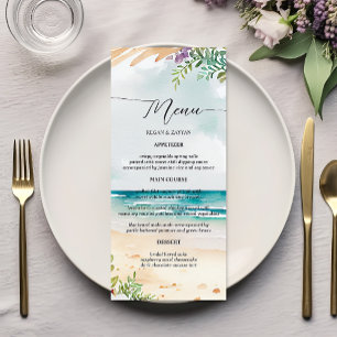 Menú Escena de playa de acuarela floral boda de verano