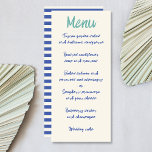 Menú Escritura a mano Negrita Boda azul retro verde<br><div class="desc">Escritura a mano Audaz Tarjeta de Menú Retro Verde Azul Boda - también es un lugar ideal para cualquier otra celebración como un cumpleaños o un fiesta de verano.</div>