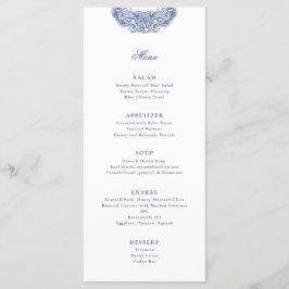 Menú Escudo barroco Boda de la Antigüedad Azul Francesa