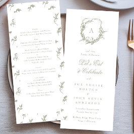 Menú escudo botánico clásico boda verde sabio