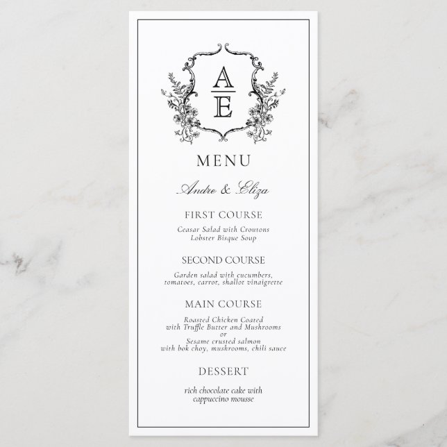 Menú Escudo clásico del Monograma Froral Botánico (Anverso)