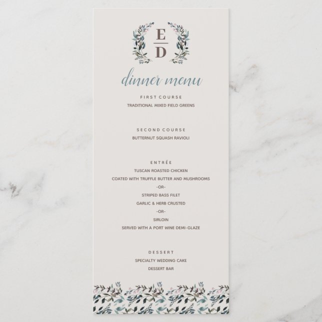 Menú Escudo de jardín | Eggshell | Boda de monograma (Anverso)