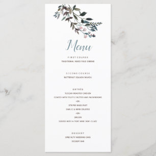 Menú Escudo de jardín Guión del Boda Floral Azul Blan