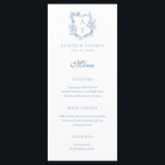 Menú Escudo Monograma Boda azul vibrante<br><div class="desc">Menú boda de monograma azul vibrante escudo floral.</div>