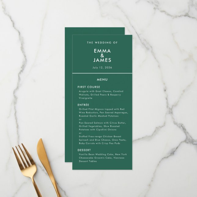 Menú Esmeralda Bodas de Ampersand Inverso | Elegante (Anverso/Reverso In Situ)