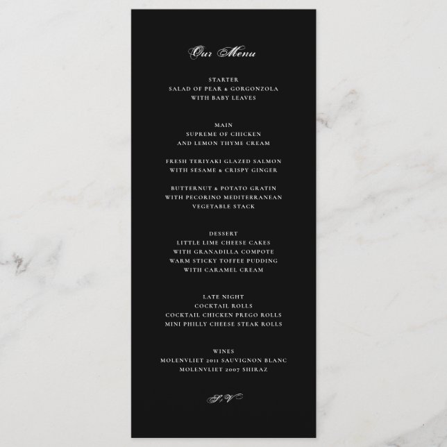 Menú Esmoquin Formal Negro Clásico de Boda (Anverso)