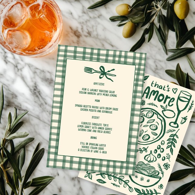 Menú Eso es Amore Caprichoso Comida Bebida Italiana PER (That's Amore Whimsical CUSTOM Italian Food Drink Menu Wedding Shower Party
)