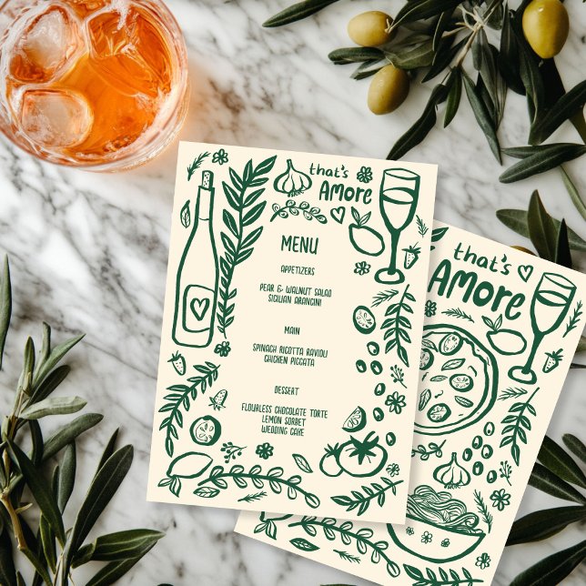 Menú Eso es Amore Comida Italiana Amor Caprichoso PERSO (That's Amore Italian Food Love Whimsical CUSTOM Wedding Shower Menu
)