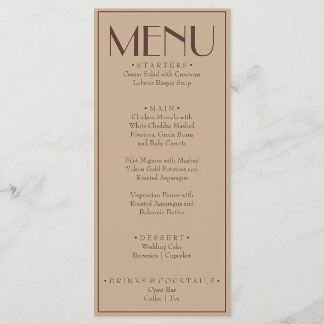 Menú Espresso beige de lujo antiguo dinero de boda eleg (Anverso)