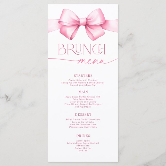 Menú Está atando el Brunch de ducha de novias rosadas d (Anverso)