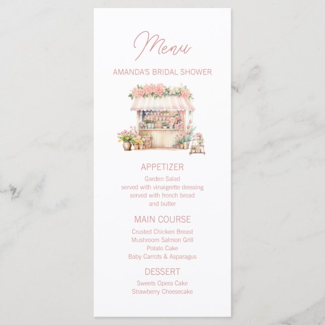 Menú Está recién salida de la ducha de novias floridas  (Anverso)