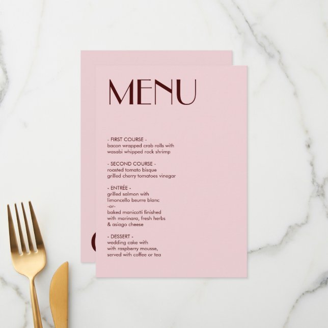 Menú estético marrón y rosa pálido boda (Anverso/Reverso In Situ)