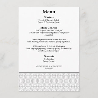 Menú Estilo Art Deco Elegante en Blanco y Negro