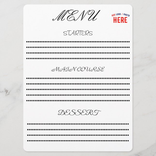 MENÚ ESTILOSO MODERNO PERSONALIZABLE BLANCO VERIFICADO  (Anverso)