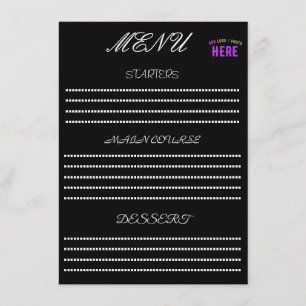 MENÚ ESTILOSO MODERNO PERSONALIZABLE NEGRO MARCADO VERI