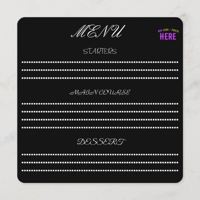 MENÚ ESTILOSO MODERNO PERSONALIZABLE NEGRO MARCADO VERI (Anverso)