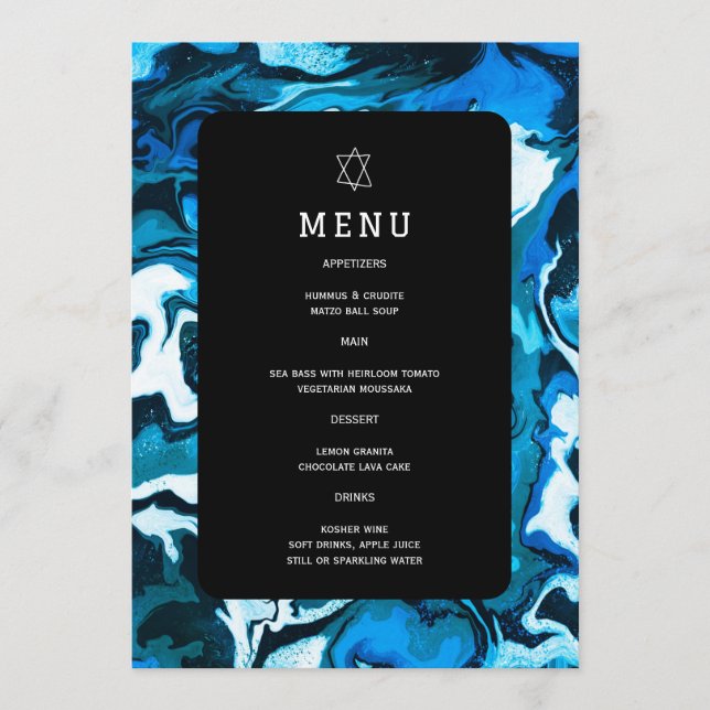 Menú Estrella de David de canica azul Bar Mitzvah perso (Anverso)