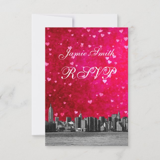 Menú Etched NYC Skyline Hot Pink Red Heart RSVP w (Anverso)