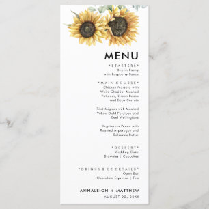 Menú Eucalipto de girasol floral Boda moderno